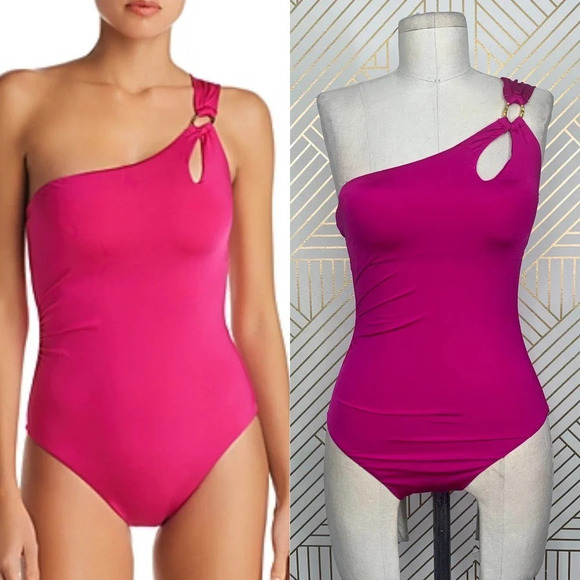 Trina Turk‎ Getaway Solid One Piece One Shoulder Swimsuit Berry Pink Size US 2 - Picture 1 of 12